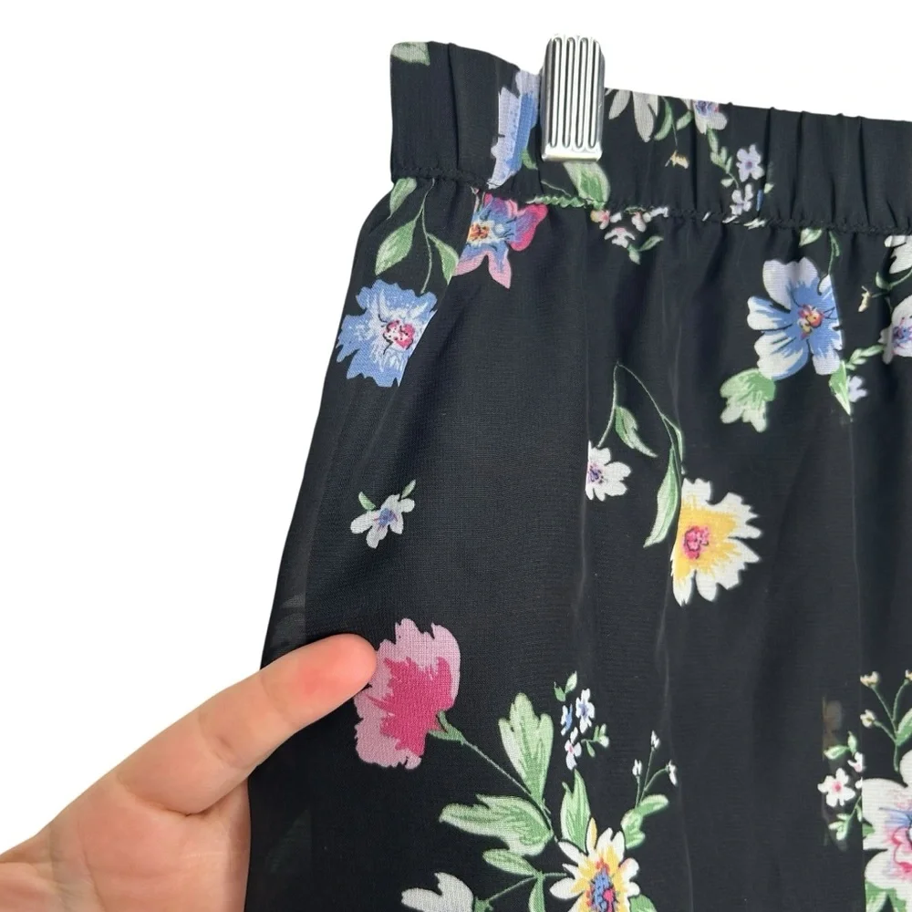 H&M Divided Sheer Floral Printed Maxi Slip Skirt Leg Slit Elastic Waist Large